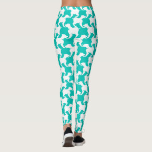 White and aqua color Houndstooth dogs leggings