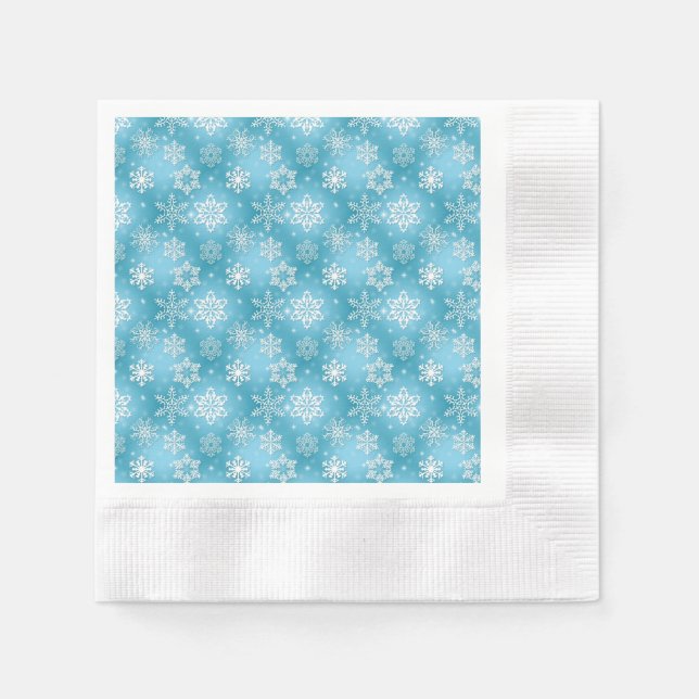 White and aqua snowflake design napkin (Front)