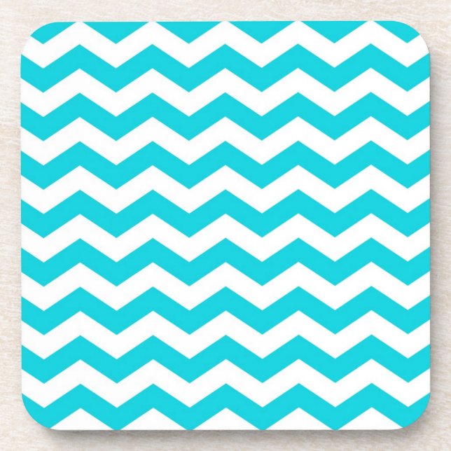 White and Aqua Zig Zag Pattern Coaster (Front)