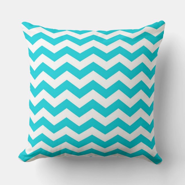 White and Aqua Zig Zag Pattern Cushion (Front)