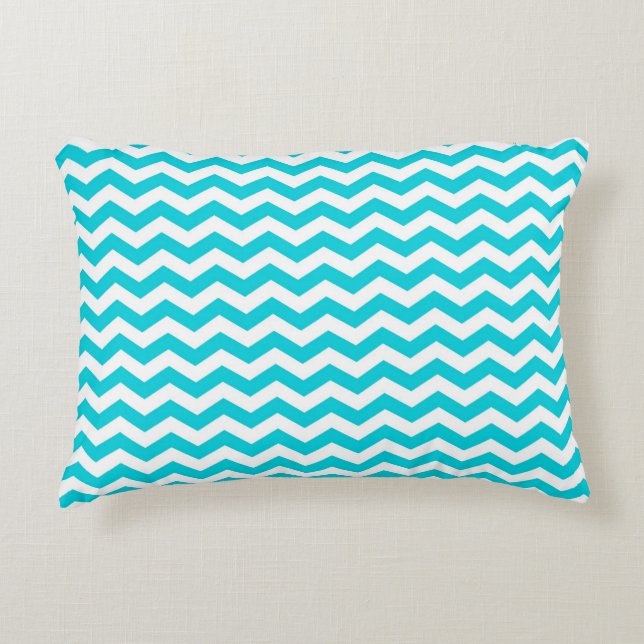 White and Aqua Zig Zag Pattern Decorative Cushion (Front)