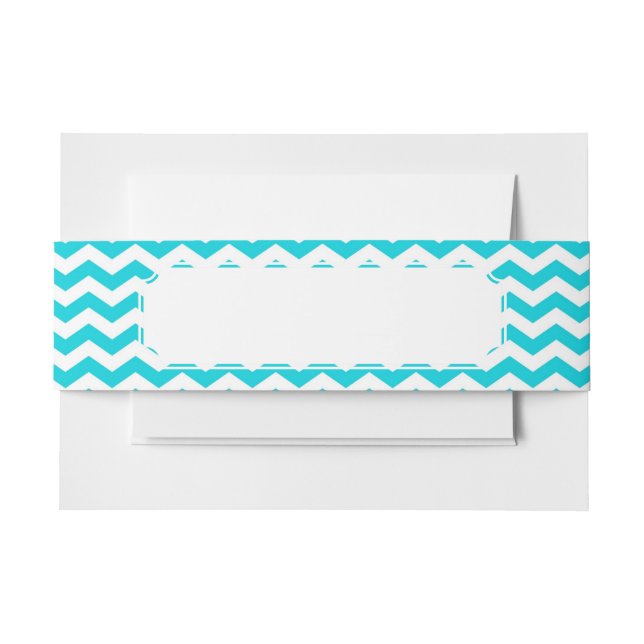 White and Aqua Zig Zag Pattern Invitation Belly Band (Front Example)
