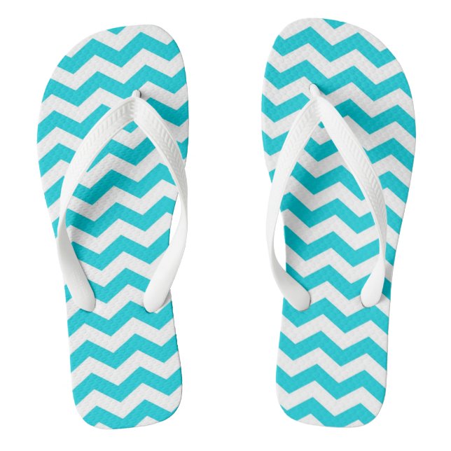 White and Aqua Zig Zag Pattern Jandals (Footbed)