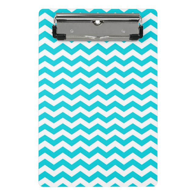 White and Aqua Zig Zag Pattern Mini Clipboard (Front)
