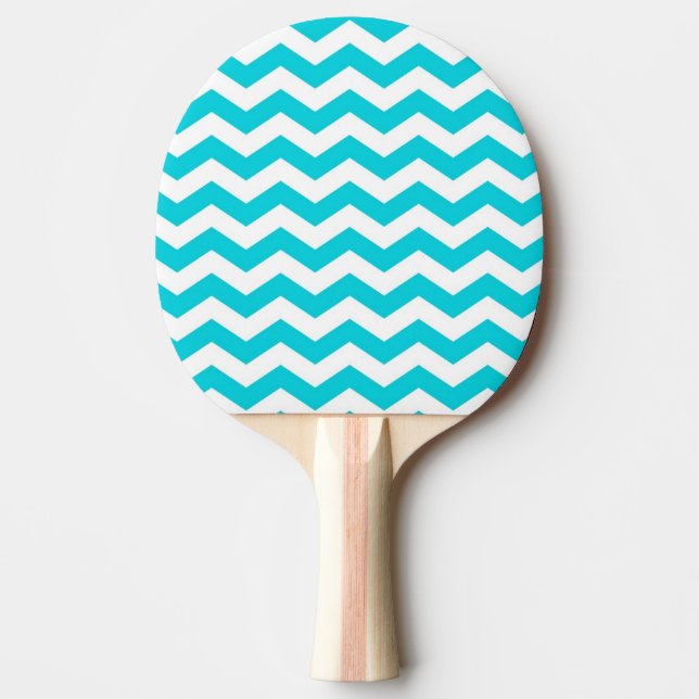 White and Aqua Zig Zag Pattern Ping Pong Paddle (Front)