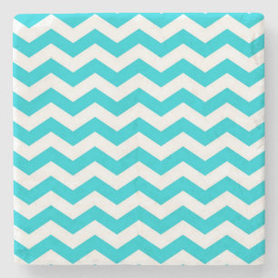 White and Aqua Zig Zag Pattern Stone Coaster