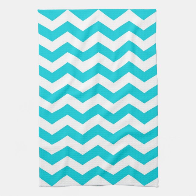 White and Aqua Zig Zag Pattern Tea Towel (Vertical)