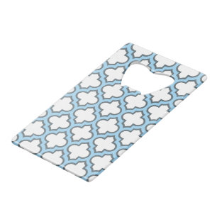 White and Baby Blue Trellis, Lattice, Quatrefoil