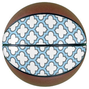 White and Baby Blue Trellis, Lattice, Quatrefoil Basketball
