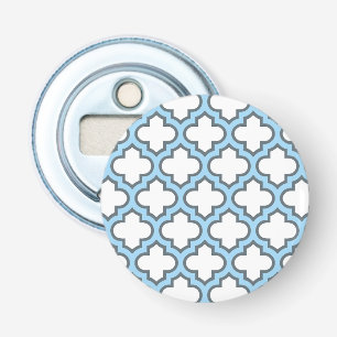 White and Baby Blue Trellis, Lattice, Quatrefoil Bottle Opener