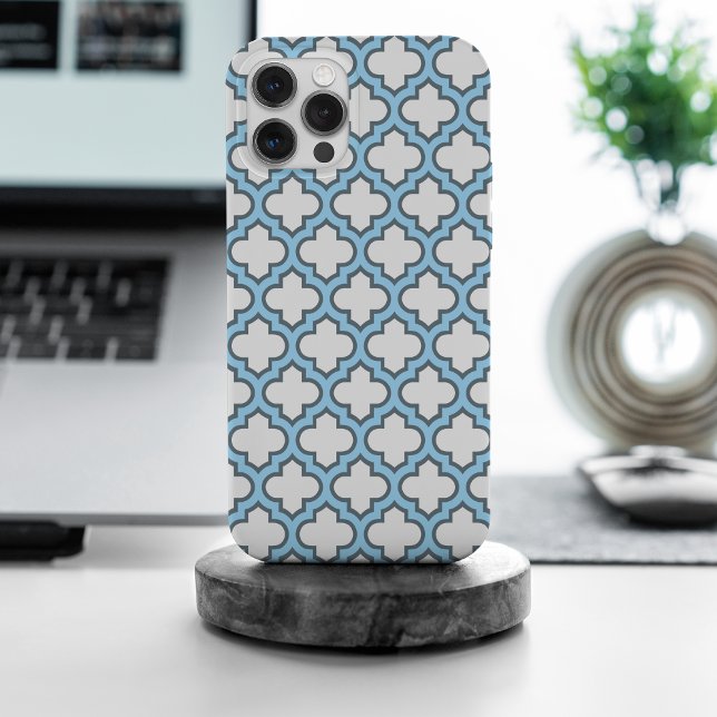 White and Baby Blue Trellis, Lattice, Quatrefoil Case-Mate iPhone Case (Creator Uploaded)