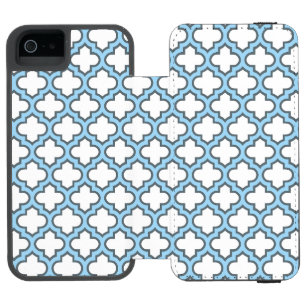 White and Baby Blue Trellis, Lattice, Quatrefoil Incipio Watson™ iPhone 5 Wallet Case