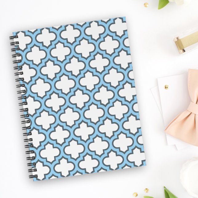 White and Baby Blue Trellis, Lattice, Quatrefoil Notebook (Creator Uploaded)