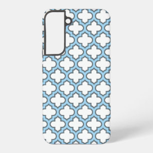 White and Baby Blue Trellis, Lattice, Quatrefoil Samsung Galaxy Case