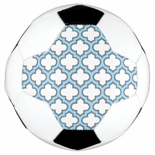 White and Baby Blue Trellis, Lattice, Quatrefoil Soccer Ball
