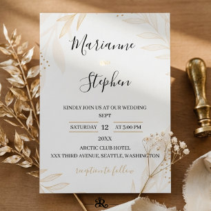 White and Beige Elegant Floral Wedding Invitation