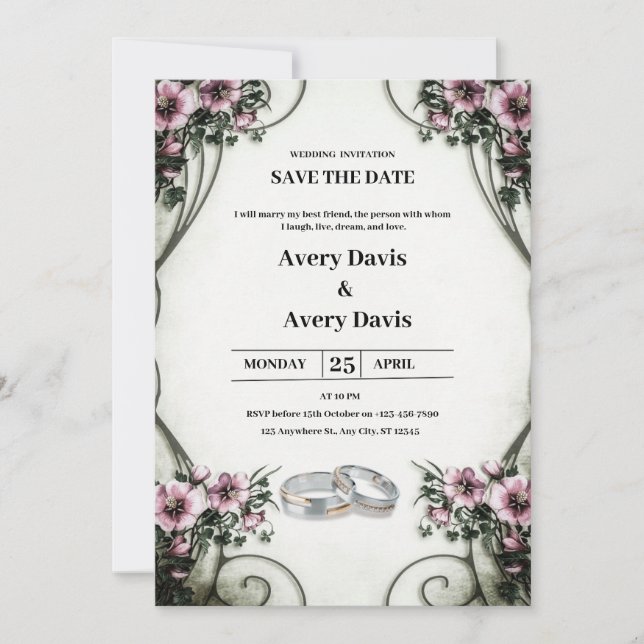 White and Beige Floral Wedding Invitation (Front)