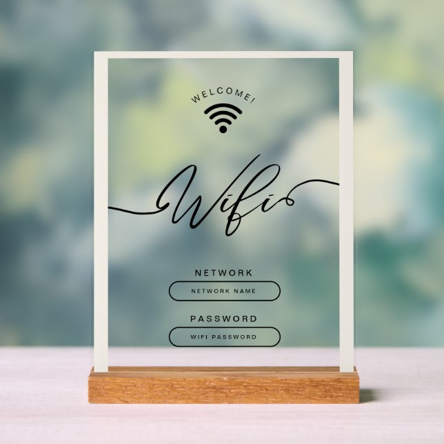 White and Beige Minimalist Simple Wifi Zone Acrylic Sign (Neutral)