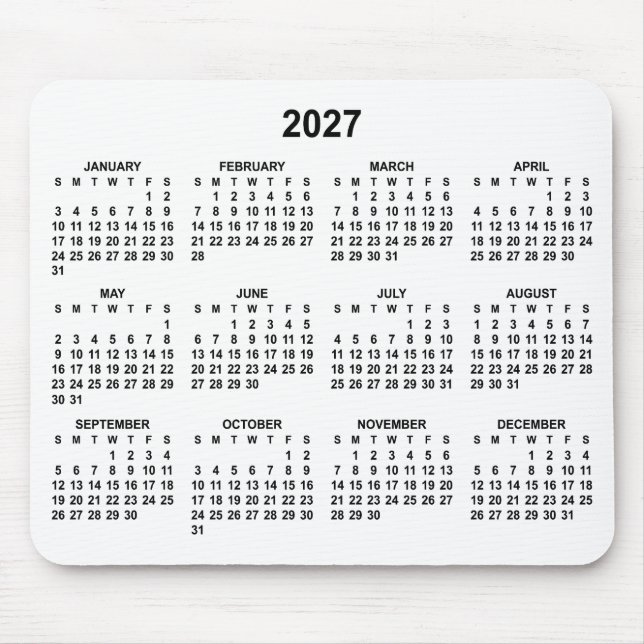 White and Black 2027 Calendar Mouse Pad (Front)