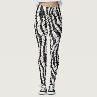 White and Black Abstract Animals Pattern  Leggings