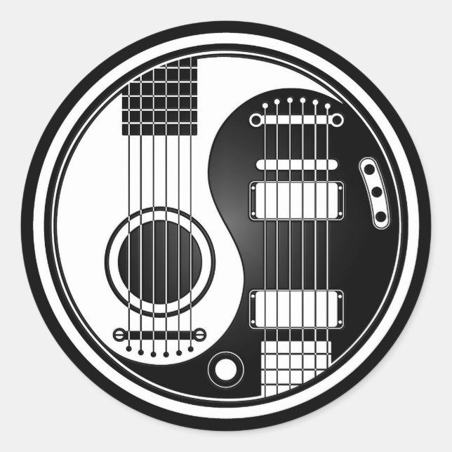 White and Black Acoustic Electric Guitars Yin Yang Classic Round Sticker (Front)