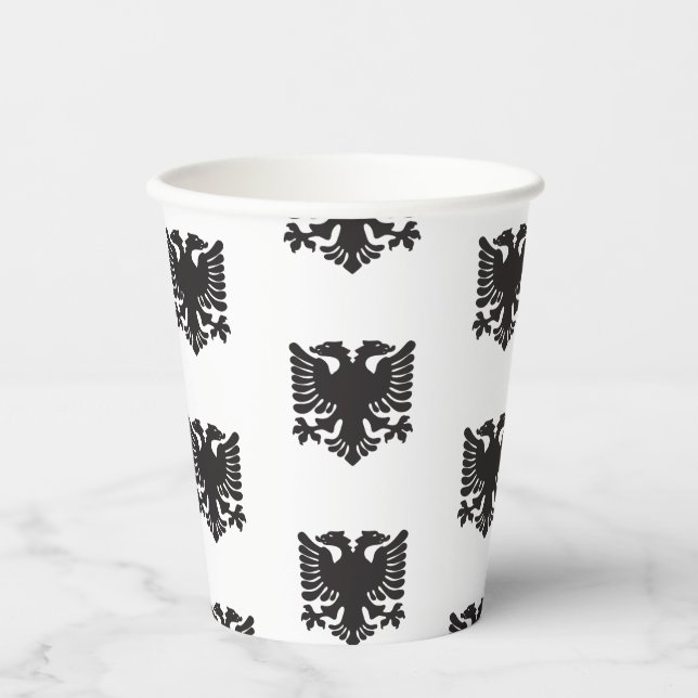 White and Black Albanian Eagle Paper Cups (Front)