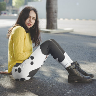 White and black animal cow spots leggings