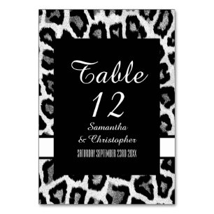 White and black animal print table number