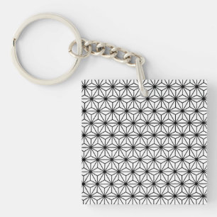 White and Black Art Deco Style Triangles Pattern Key Ring