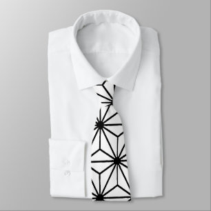 White and Black Art Deco Style Triangles Pattern Tie