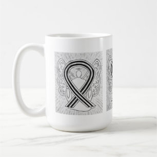 White and Black Awareness Ribbon Angel Art Mug