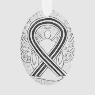 White and Black Awareness Ribbon Angel Ornaments