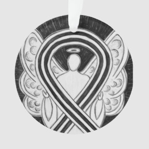 White and Black Awareness Ribbon Angel Ornaments
