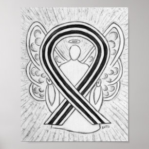 White and Black Awareness Ribbon Angel Poster