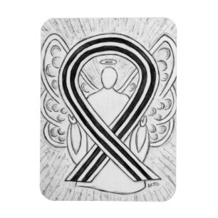 White and Black Awareness Ribbon Art Magnets