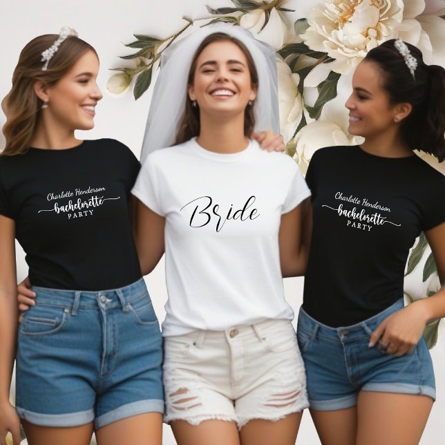 White And Black Bachelorette Party Bride T-Shirt (White Bachelorette Party T-Shirt)