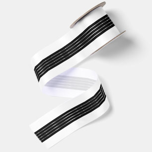 White and Black Background Shiny Silver Stripes Satin Ribbon