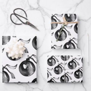 White And Black Ball Ornament And Ribbon Wrapping Paper Sheet