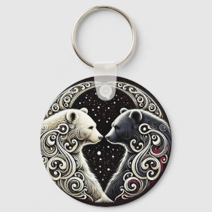 White and Black Bears in a Yin Yang Design Key Ring