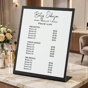 White and Black Beauty Salon Price List Pedestal Sign