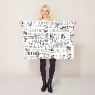 White and Black Boys Personalised Custom Name Fleece Blanket