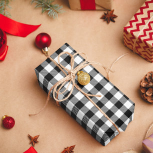 White and Black Buffalo Plaid Wrapping Paper