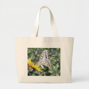 White and Black Butterfly with Red Spots Large Tote Bag