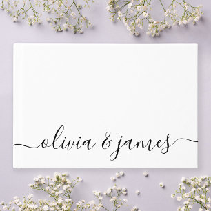 White and Black Calligraphy Script Wedding Guest Book