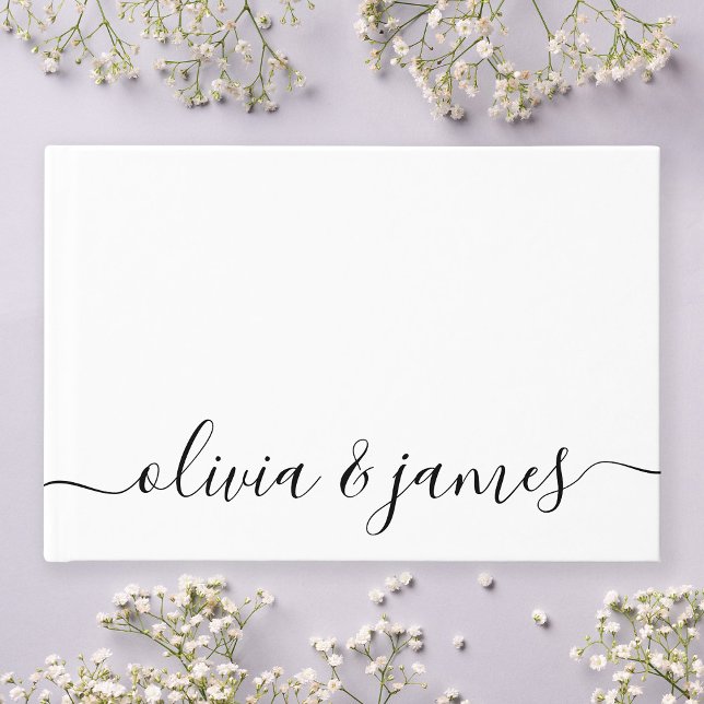 White and Black Calligraphy Script Wedding Guest Book (Creator Uploaded)