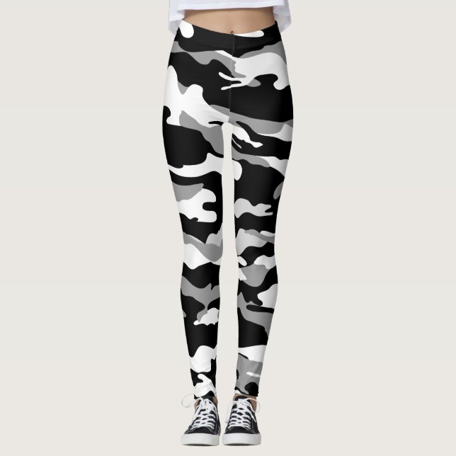 white and Black Camo Camouflage Leggings (Front)