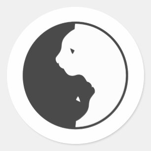 White and black cat harmony - Choose back color Classic Round Sticker