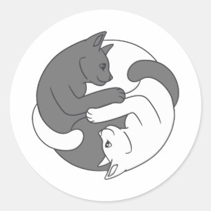 White and black cat hug - Choose background colour Classic Round Sticker