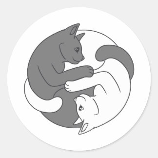 White and black cat hug - Choose background colour Classic Round Sticker