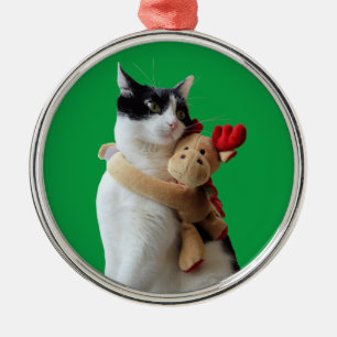 White and Black Cat & Reindeer Christmas Toy Metal Tree Decoration
